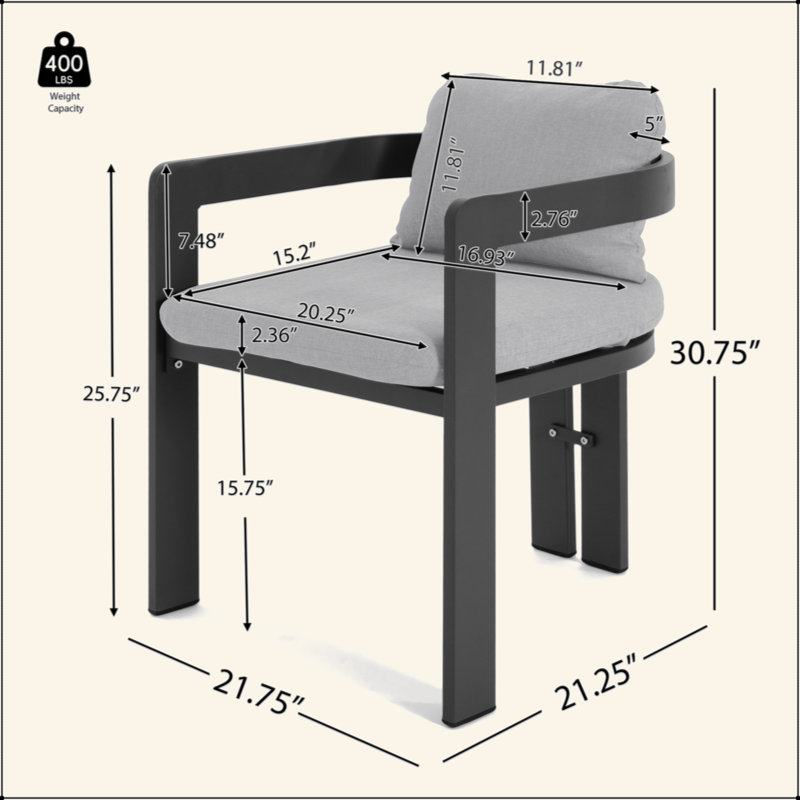 Chaise de patio d'extérieur en aluminium Pula, ensemble de 2