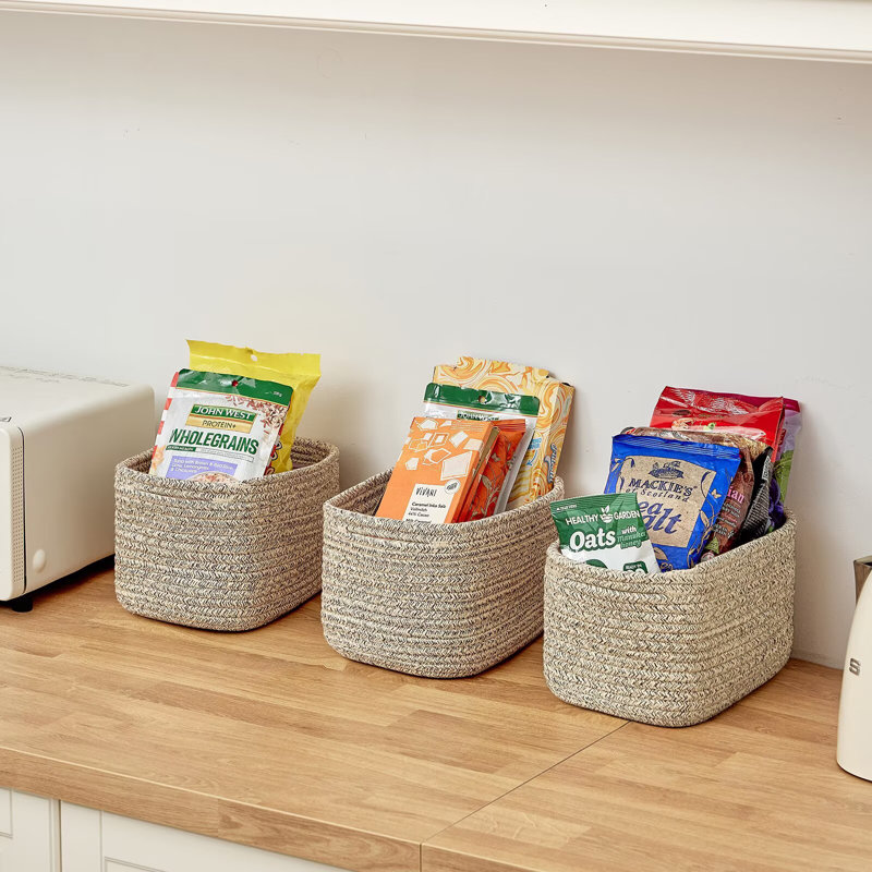 Small Cotton Rope Storage Basket Set Of 3 - 11"X7"X7" Perfect Woven Baskets For Storage, Ideal Storage Baskets For Organizing Toys, Towels, And More - Versatile Baskets For Shelves And Home Decor