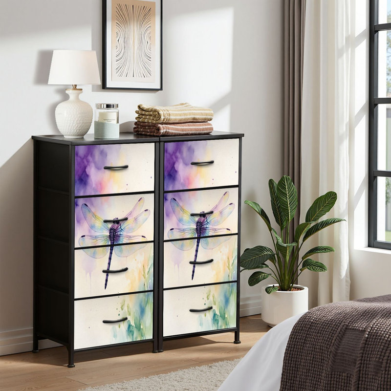 4 Drawer Dresser for Bedroom, Narrow Chest of Drawers, Wooden Top and Study Iron Frame 18"x37.5"-(WxH)