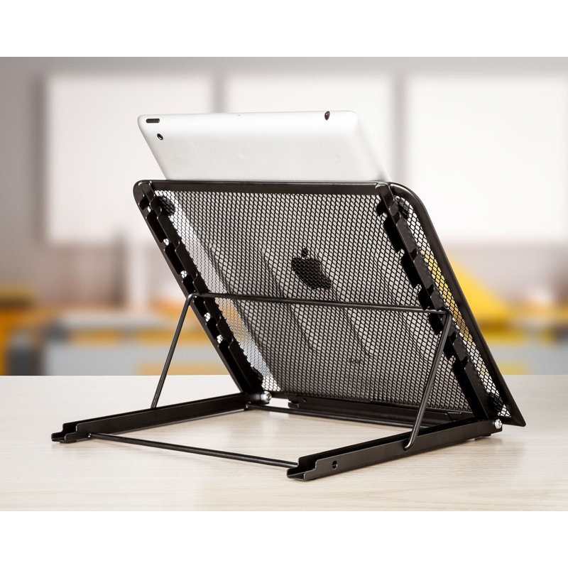 Black Aluminum Mesh Adjustable Desktop Stand for Laptop and Tablet
