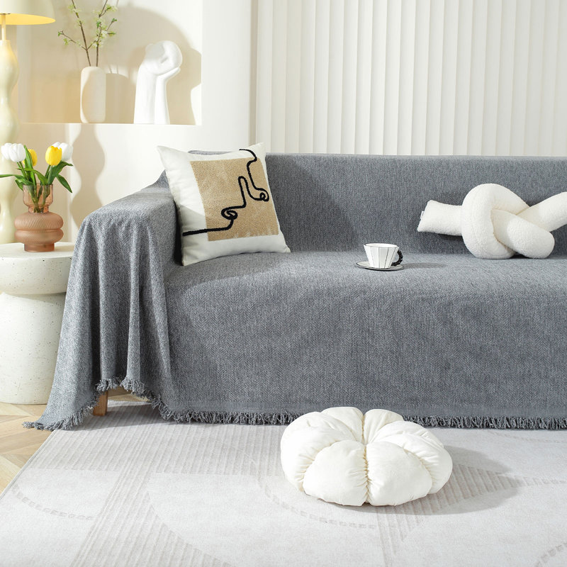 Housse pour canapé en chenille, Gris chenille, L 118 po x P 71 po