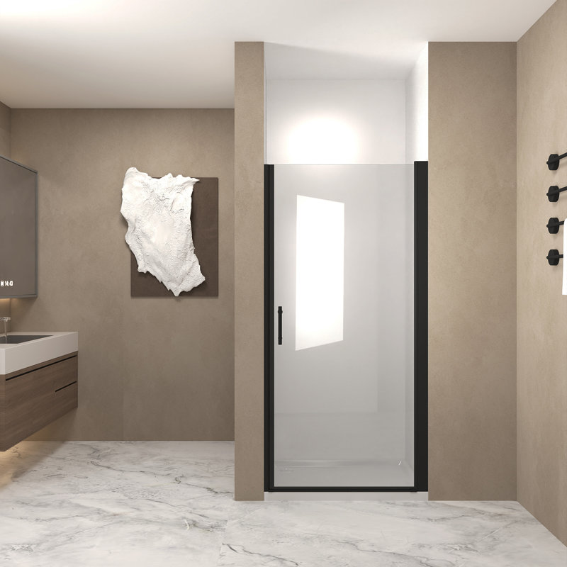 32"X 72" Pivot Shower Door, Matte Black Aluminum Frame, Half Frame ,1/4"(6Mm) Tempered Glass Explosion Proof Film, Black