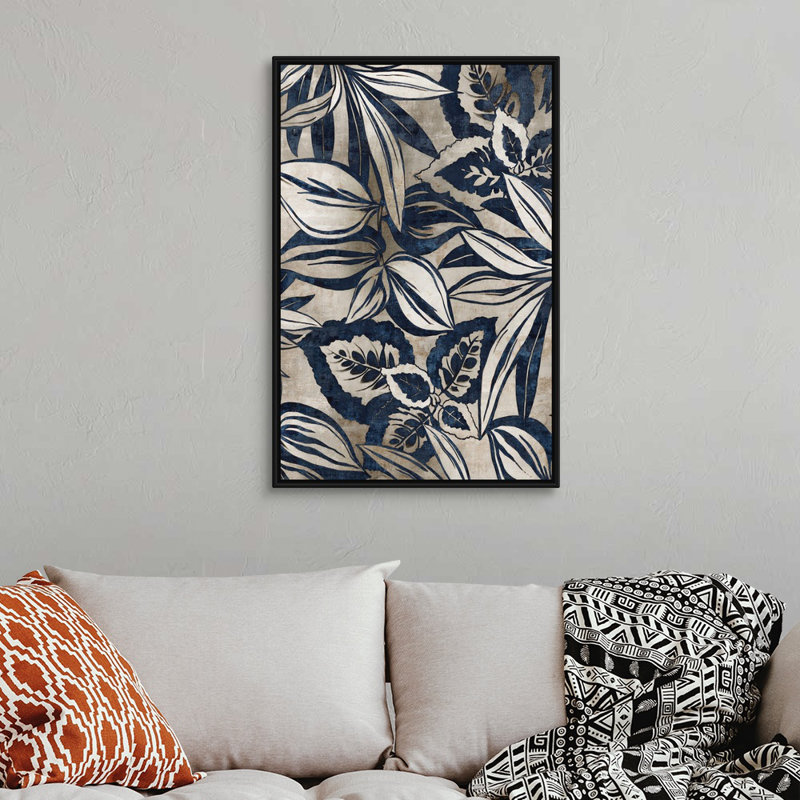 «Blue Foliage II» par Eva Watts - reproduction d'art sur toile, H 38 po x l 26 po x P 1,75 po, Toile avec cadre flottant noir