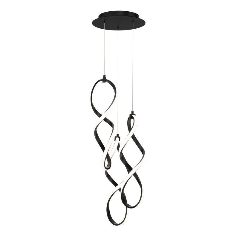 Luminaire suspendu en grappe rond à 3 lumières Interlace, Matte Black