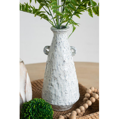 Vase décoratif en terre cuite - Finition blanc terreux - P 5,5 po x 12 po