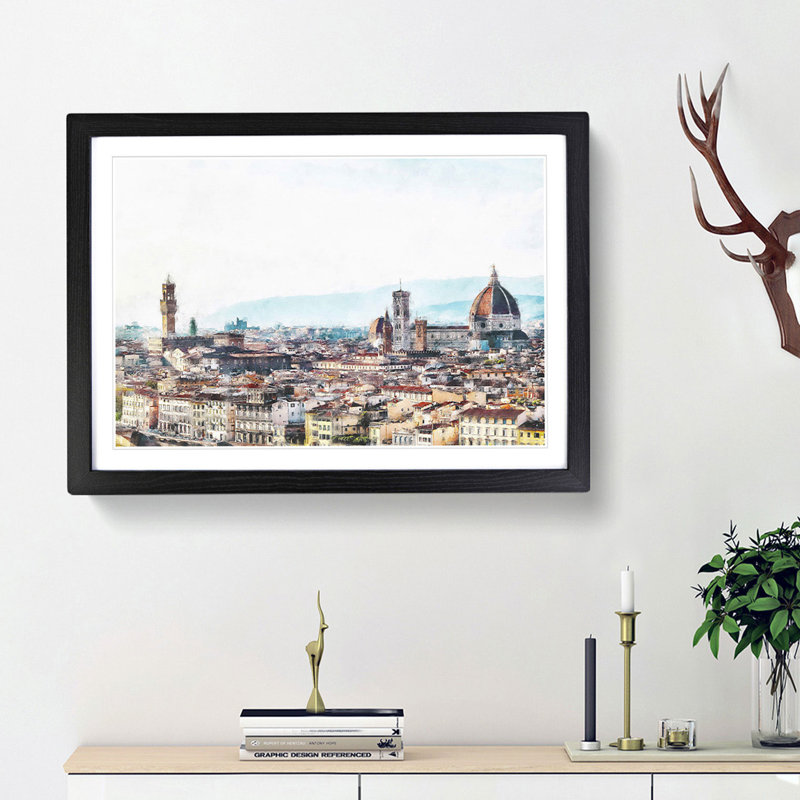 Florence Cathedral & Skyline in Italy - Picture Frame Graphic Art Print, 24cm H x 33cm W x 2cm D, Black Framed