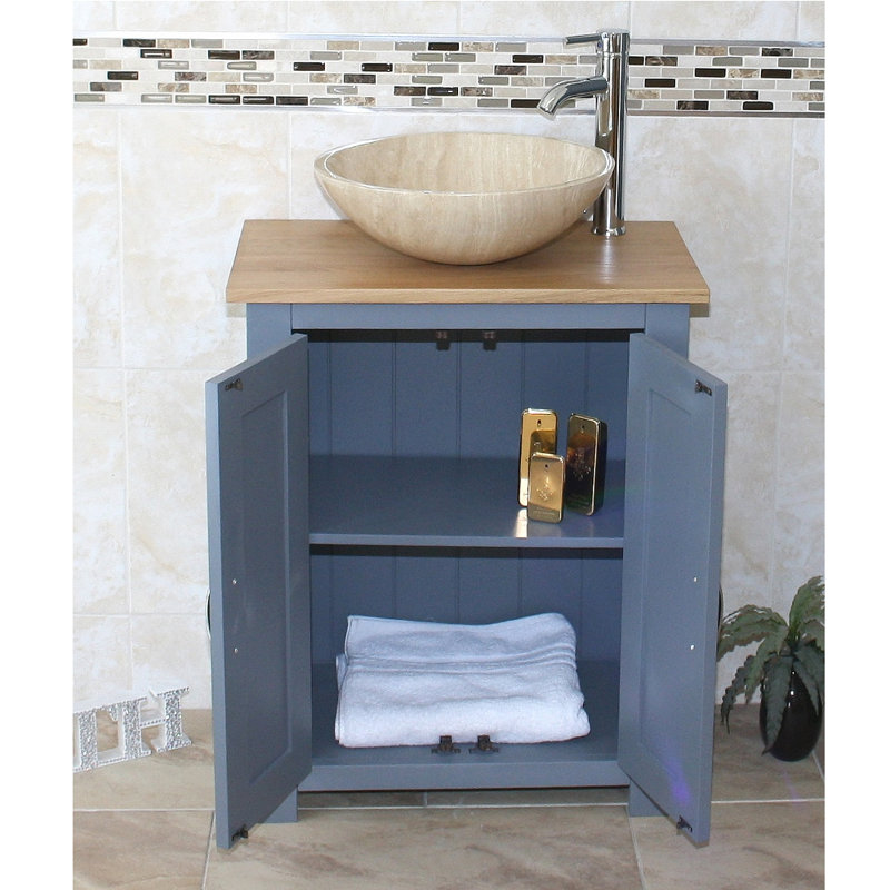 Cowen 650mm Single Bathroom Vanity with Vessel St1 Basin, Travertine, Grey, Oak