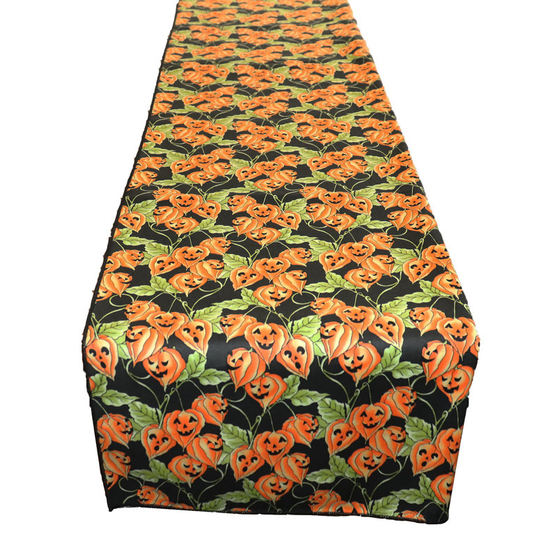 Chemin de table 8_Spooky Pumpkins, L 108 po x l 12 po, Noir / orange