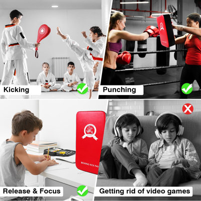 Ensemble de coussins de boxe 3-en-1 - mitaines de poinçonnage, pagaie d'entraînement pour cible d'arts martiaux et tapis de coup de pied pour kickboxing Taekwondo Karate MMA, équipement de boxe pour enfants, adolescents et femmes