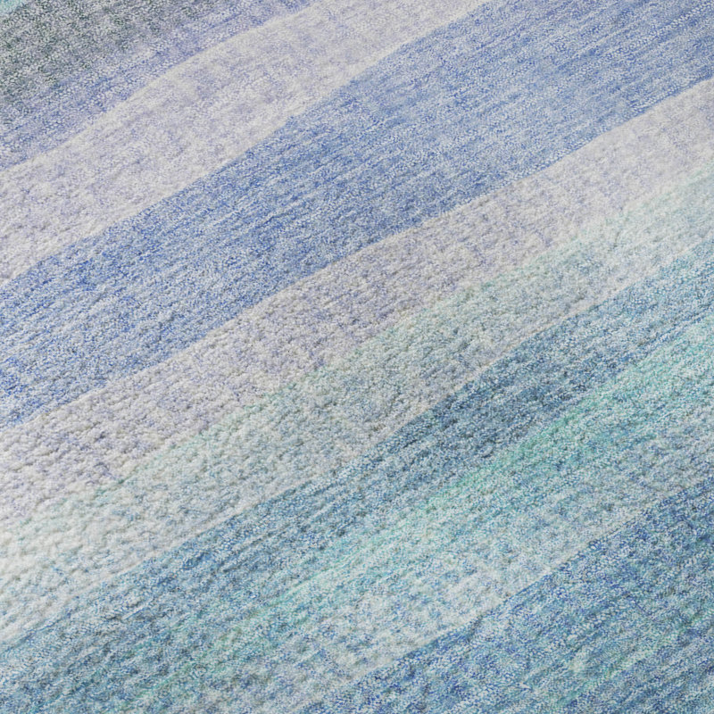 Premium Machine Washable Mayfield AMF2093 Striped Rug, Aqua, 1'8" x 2'6"