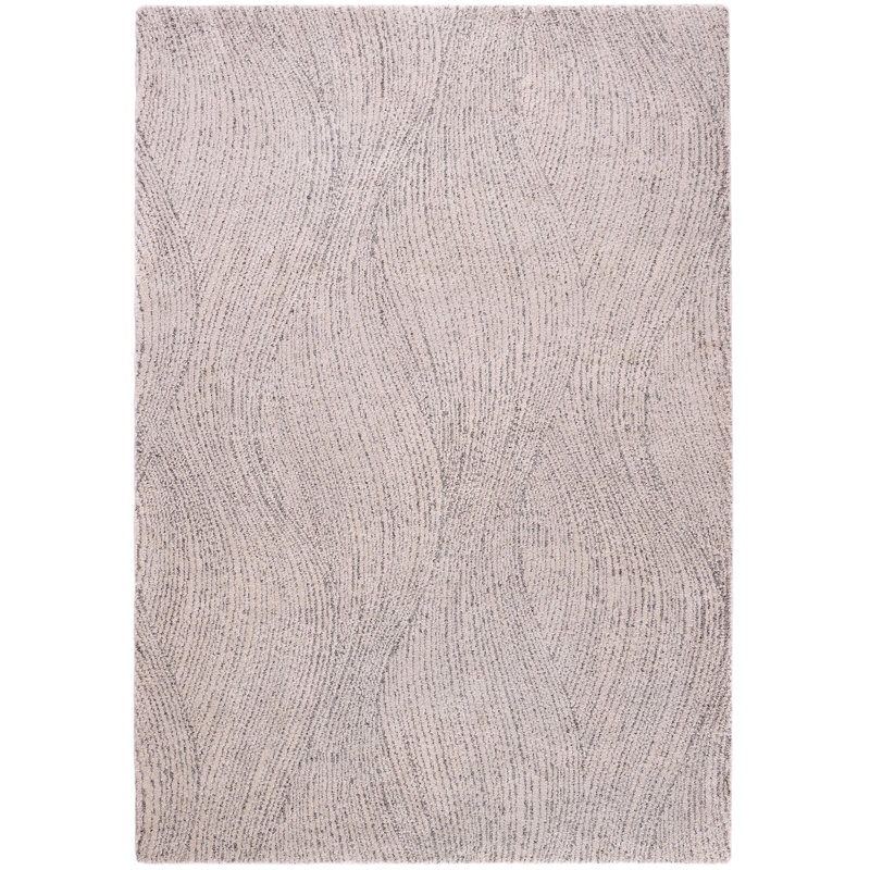 Tapis tissé à la machine abstrait gris anthracite / gris / ivoire / crème Vishva, Rectangle 5 pi 3 po x 7 pi 7 po
