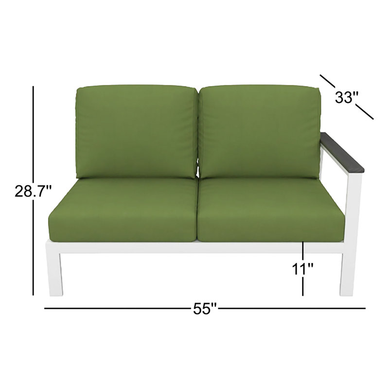 Outdoor Patio Sectional Right Loveseat With Sunbrella Cushions, Right Hand Facing, Spectrum Cilantro