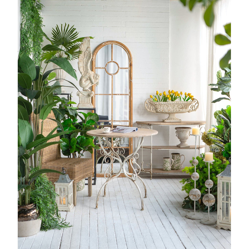 D31.5X31.5 "Table ronde en bois avec pieds à volutes en métal, blanc