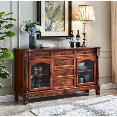 Buffet en bois d'hévéa et en verre de style américain