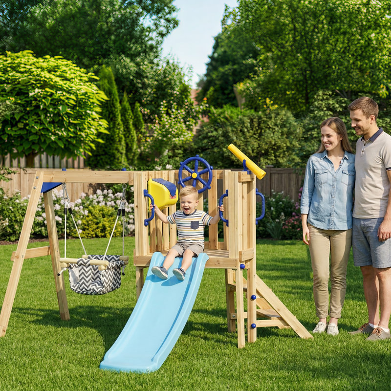 Portique en bois pour enfants avec siège de balançoire, 18 à 48 mois, naturel