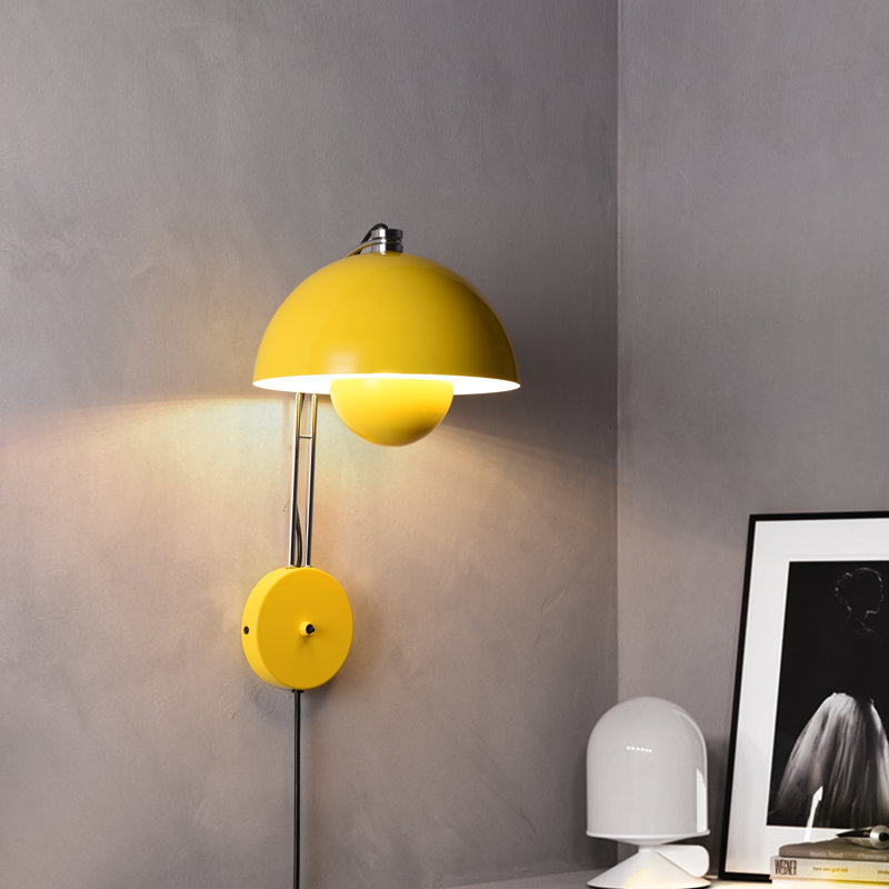 Modern Mid-Century Yellow Flower Bud Wall Sconces Sleek Plug In Wall Light Fixtures For Bedroom, Yellow, Yellow