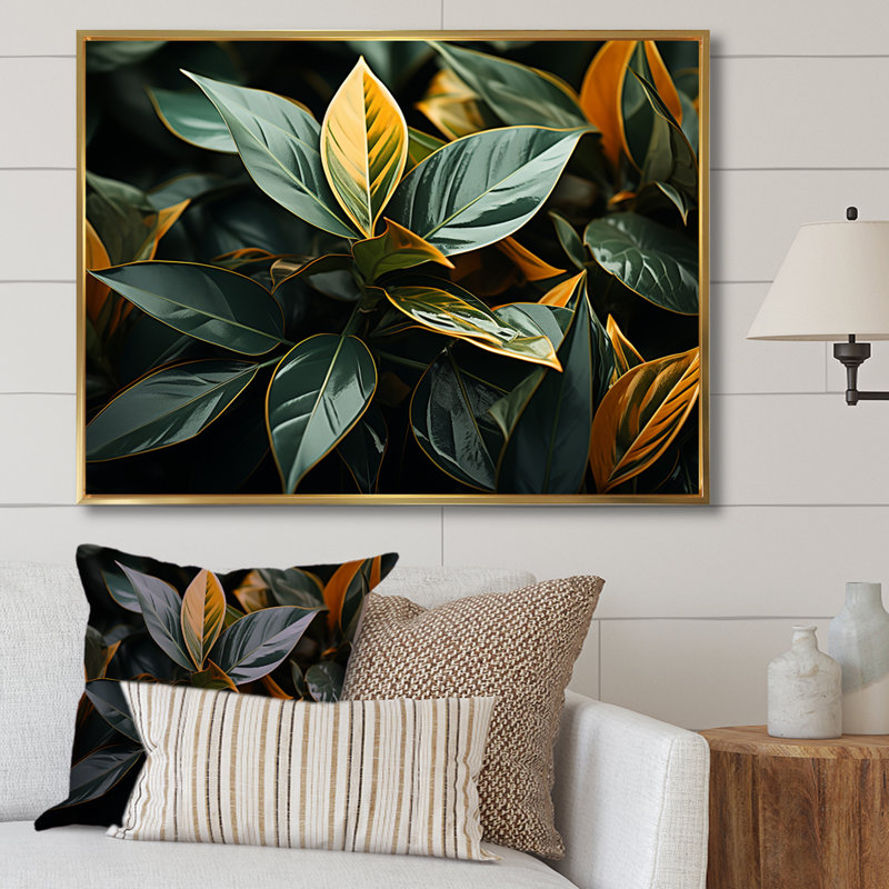 «Garden Plants Botanical Fusion» sur toile, Cadre flottant doré, H 30 po x l 40 po x P 1,5 po