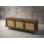 Furnitech Madelina - Console de style télé en pin massif de style Mid-Century moderne de 75 po avec portes en bois de noyer et tablette réglable