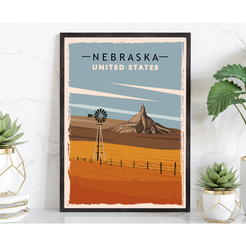 «Nebraska Retro Style State Travel», affiche rétro non encadrée, art mural maison et bureau, H 24 po x l 18 po x P 0,35 po