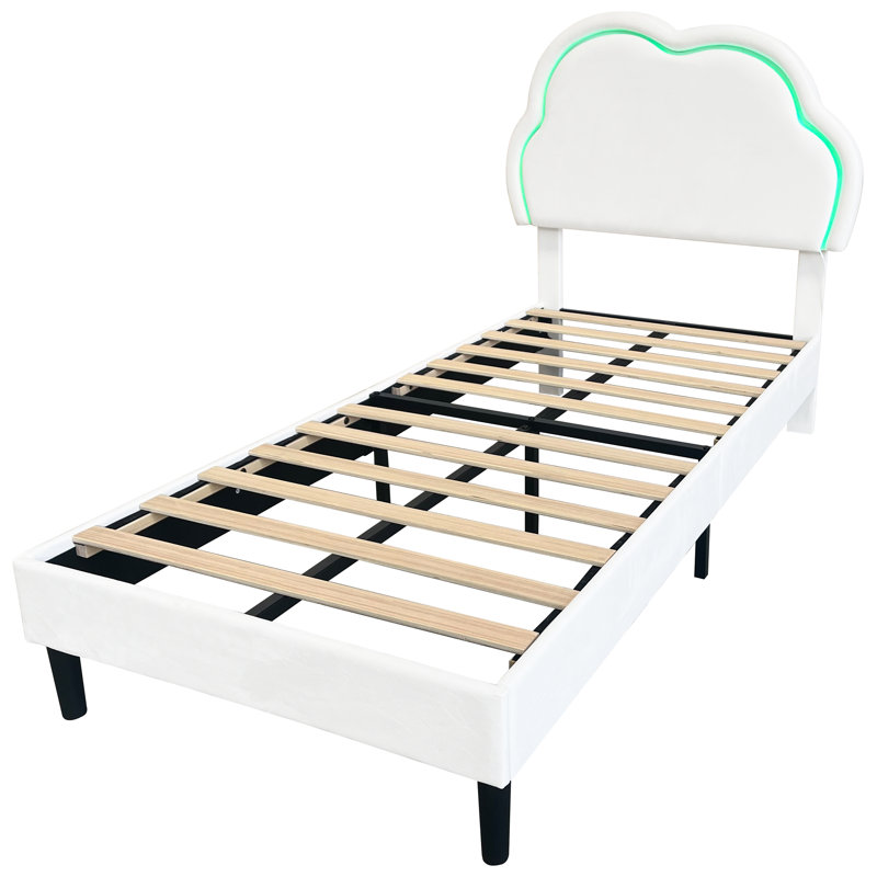 Upholstered Bed With Adjustable  Headboard Velvet, White, Single (3')