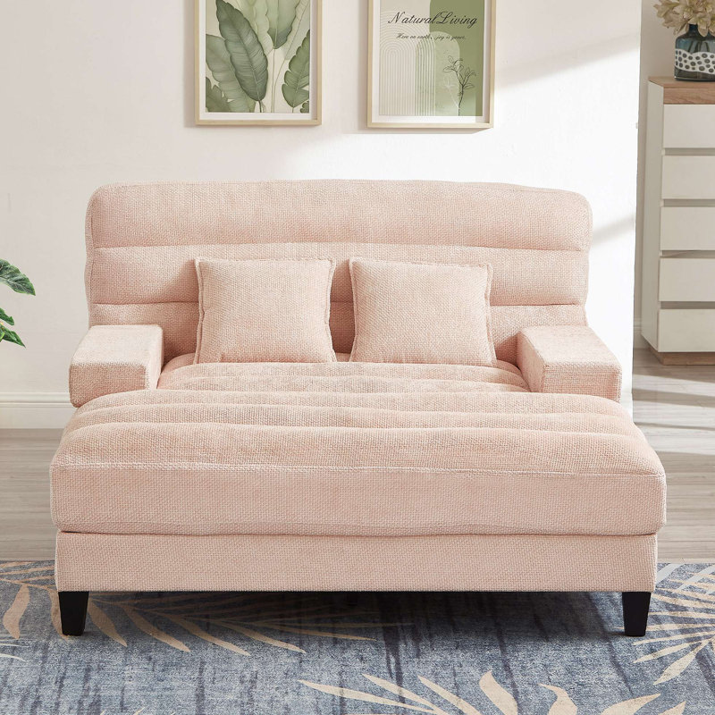 Canapé-lit Chenille de 57,1 po avec dossier réglable et bande lumineuse à DEL, Rose