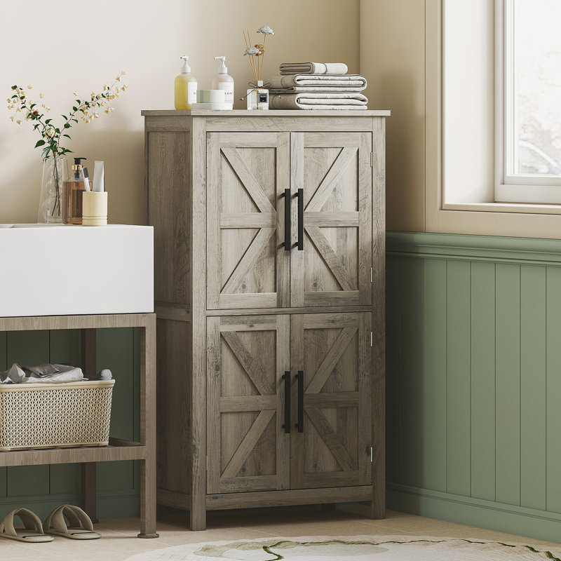 Bathroom Floor Cabinet, Farmhouse Bathroom Cabinet With Barn Doors, Bathroom Storage Cabinet With Adjustable Shelf For Bathroom, Kitchen, Living Room