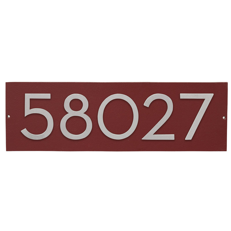 Plaque d'adresse horizontale flottante 4 po (5 chiffres), Rouge brique, Aluminium brossé