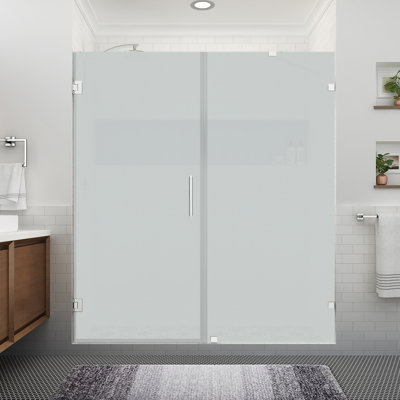 Nautis XL 73.25 to 74.25 in. W x 80 in. H Hinged Frameless Shower Door W/ Ultra-Bright Frosted Glass