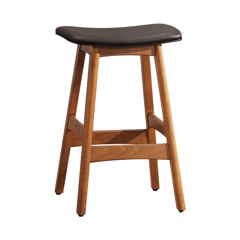 Ensemble de 2 tabourets en bois massif avec assise en similicuir, style milieu du siècle