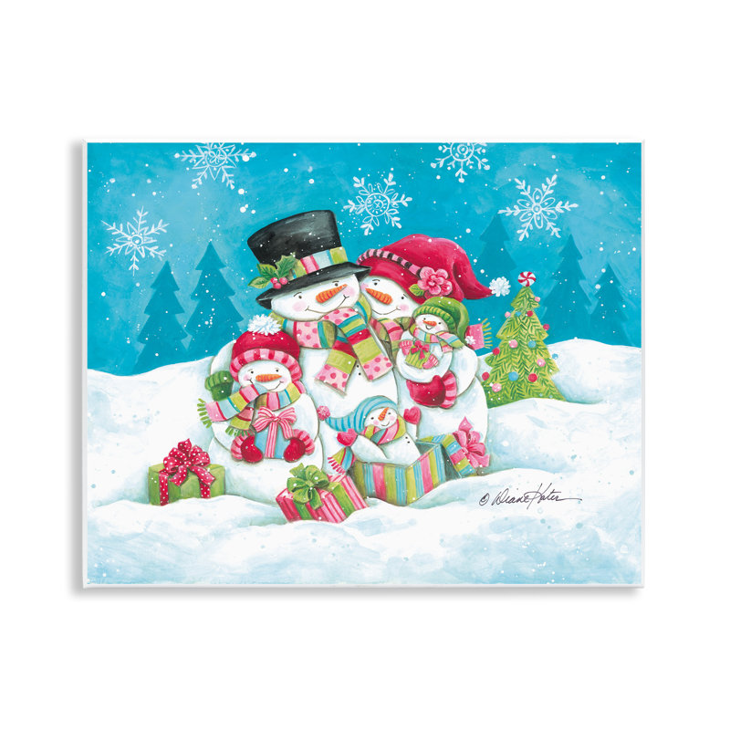 Plaque murale festive en forme de famille de bonhomme de neige, design par Diane Kater