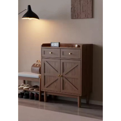Modern Wooden Storage Cabinet with Two Drawers and Three Tier Lower Cabinet for Entryway Living Room or Bedroom