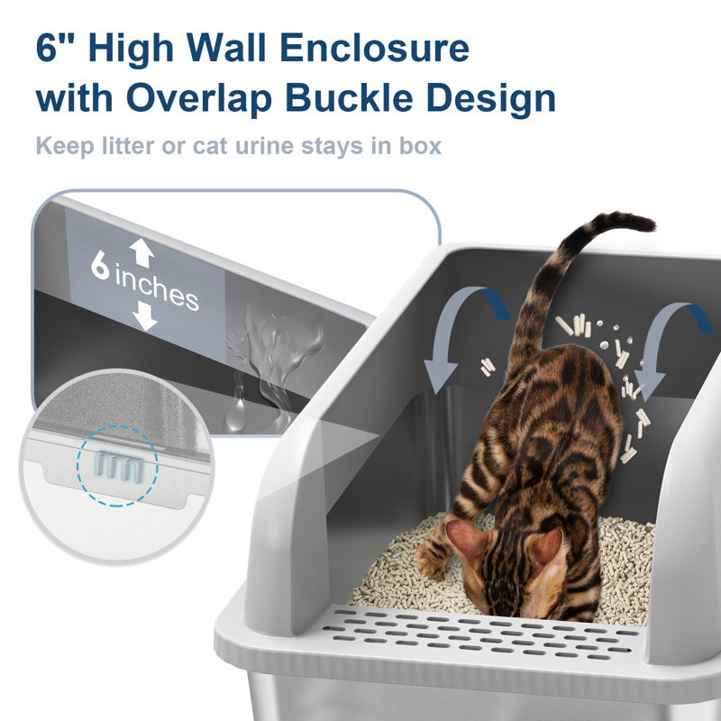 Extra Large Gray Stainless Steel Enclosed Cat Litter Box with Lid