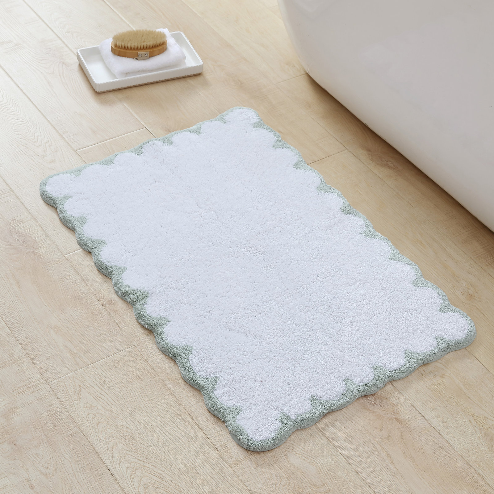 Scallop Cotton Bath Rug, Green