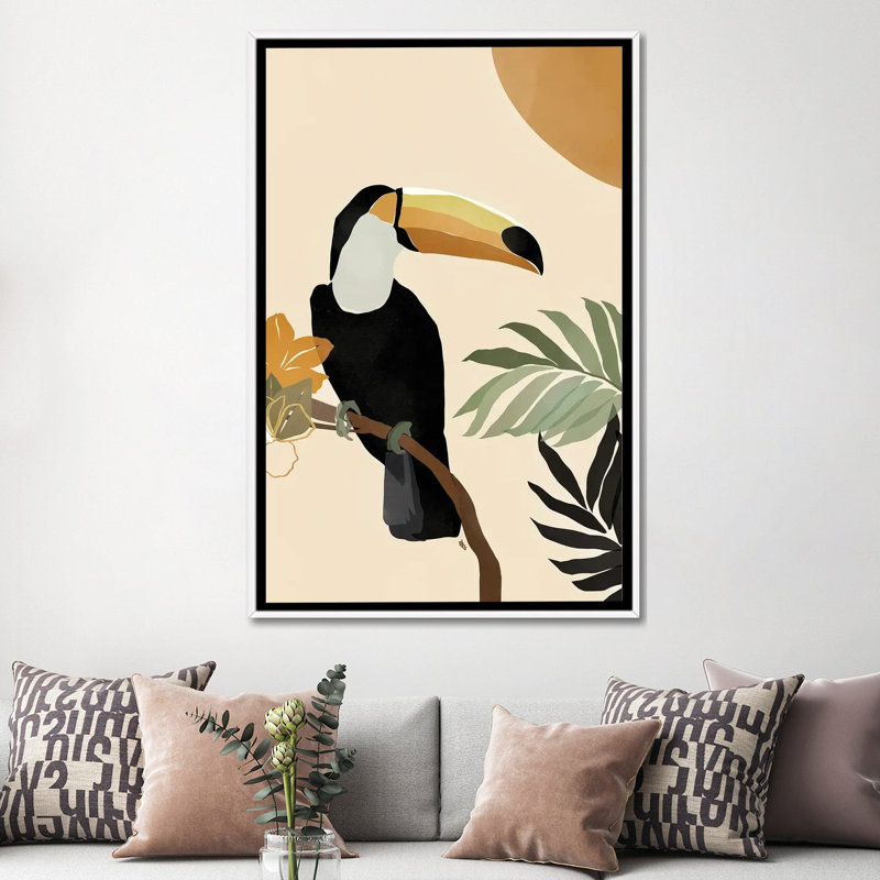 Impression d’art graphique, "Toucan" par Brie Nicole, Pas de tapis, H 60 po x l 40po x P 1,5 po, Toile blanche encadrée