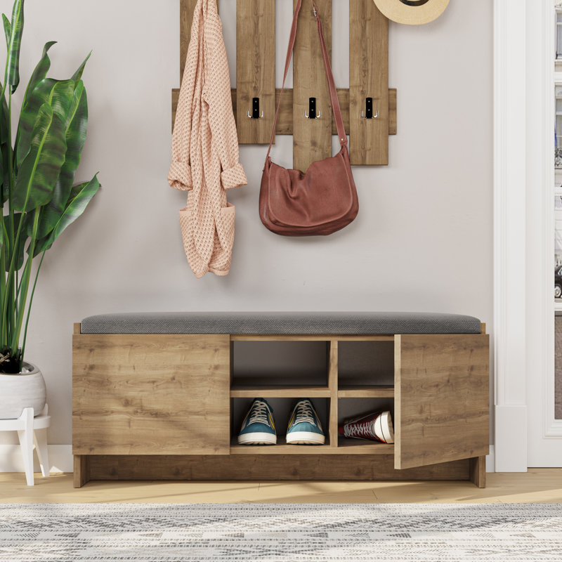 Ousley 8 Pair Shoe Storage Cabinet, Matte Oak