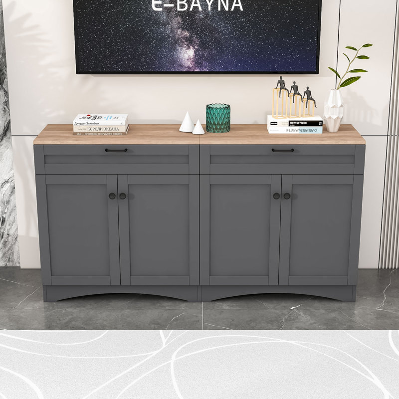 Farmhouse Sideboard with Adjustable Shelves and Drawers, TV Stand for 70" TVs, Gray