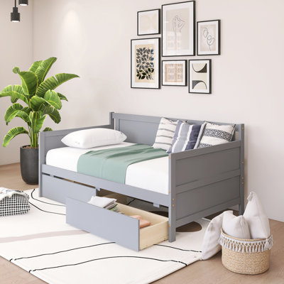 Wood Frame Twin Daybed With Two Storage Drawers