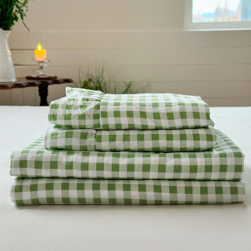 Ensemble de draps Gingham Ruffle, Grand lit, Vichy vert sauge