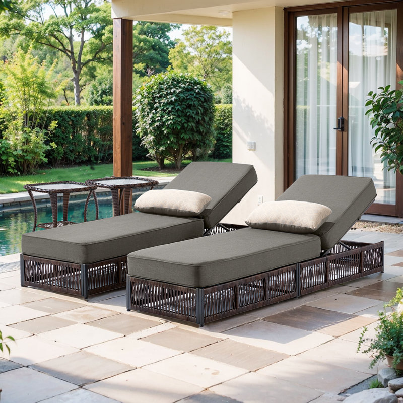 Ensemble de chaises longues d'extérieur 4 pièces Hayossy, 2 fauteuils inclinables en osier toutes saisons avec 2 tables d'appoint