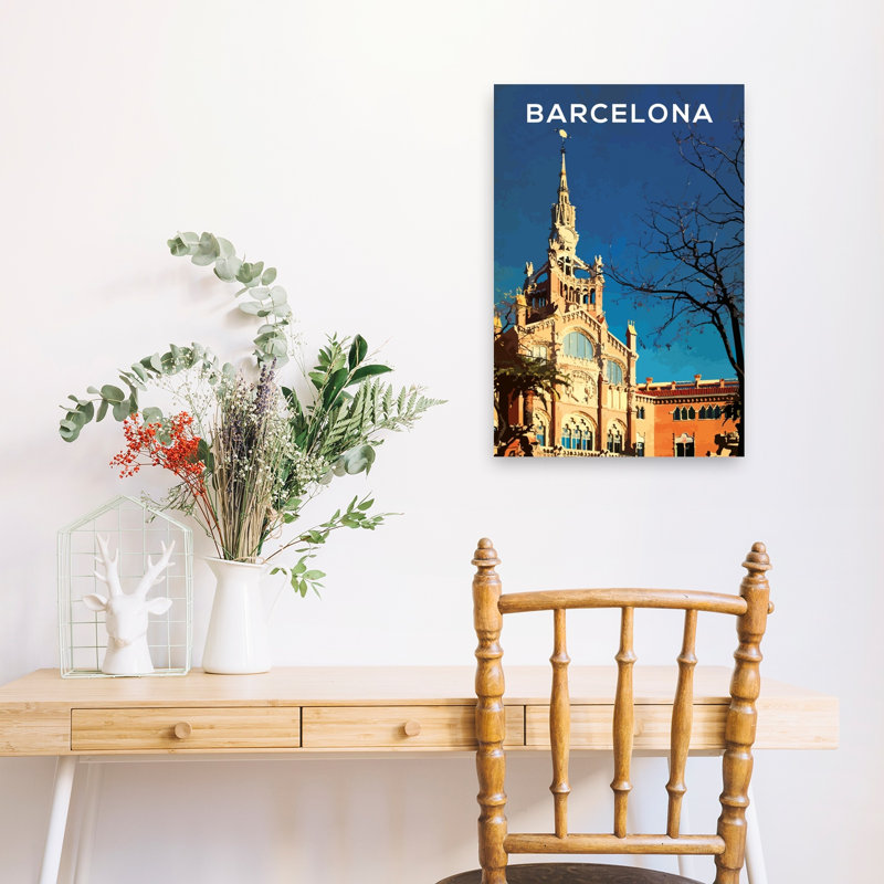 Affiche murale abstraite d'architecture contemporaine représentant le monument de Sant Pau à Barcelone, 24" H x 16" W