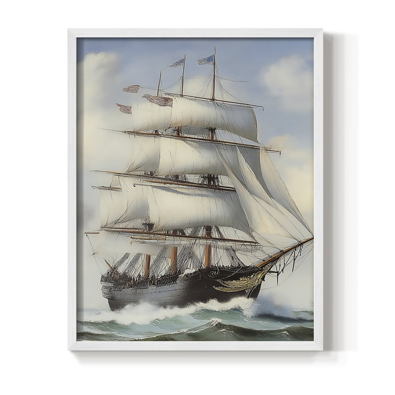 NAUTICAL Series Lxxvi, reproduction encadrée - bois massif, H 21 po x l 17 po, Blanc