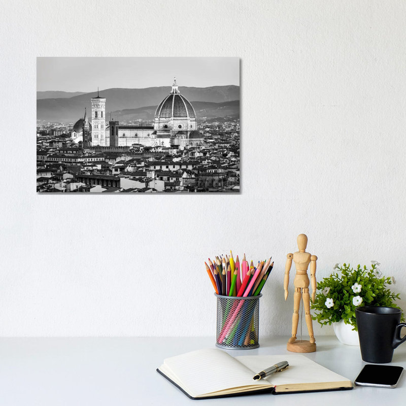 Florence Cathedral In Black And White by Jan Becke - Wrapped Canvas Print, 20.32 cm H x 30.48 cm W