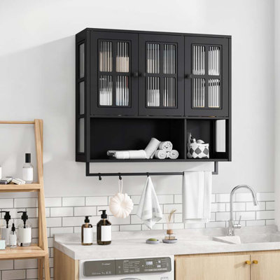 Armoire murale de salle de bain avec espace de rangement ouvert et caché