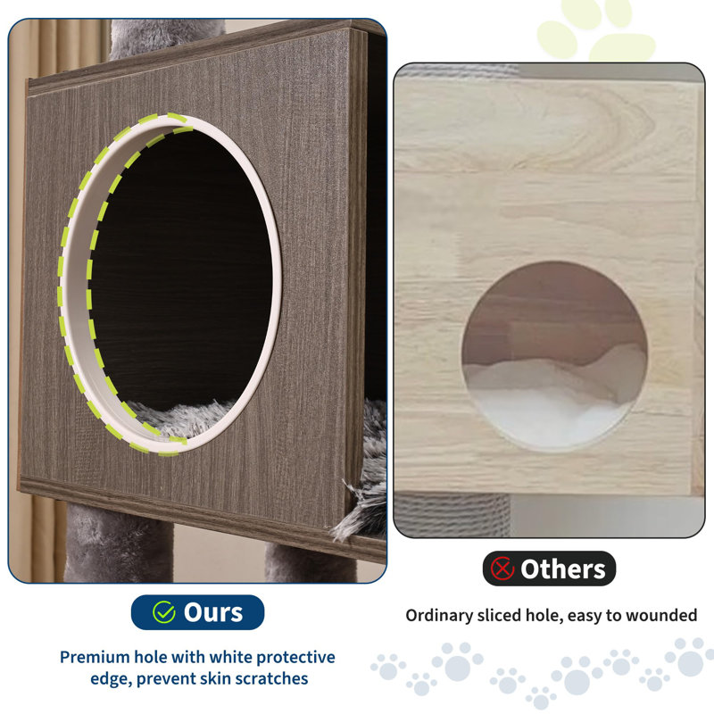 Spacious Multi-Level Cat Tree Tower with Enclosed Litter Box – Large Condo, Hammock, Washable Cushions, Scratching Posts, Cat Cave, Food Station, Storage – Indoor Cat Furniture, Gray ND