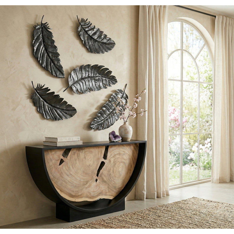 Feather Wall Decor, Black, Metal, 17" H x 36" W x 1" D