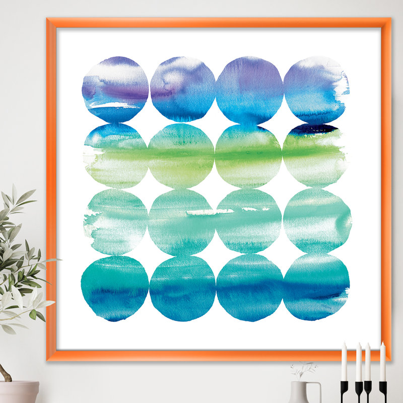 « circle abstract blue colorfields i », reproduction d’image sur toile, H 16 po x l 16 po x P 1 po, Cadre orangé