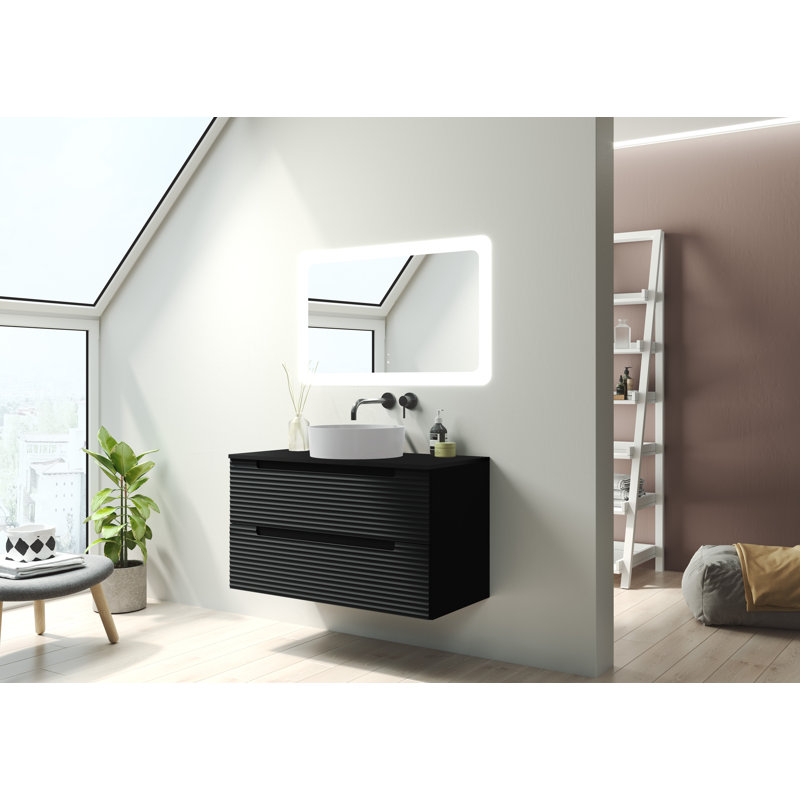 Ensemble de meuble-lavabo mural 24 po Coda, Ondulation noir mat