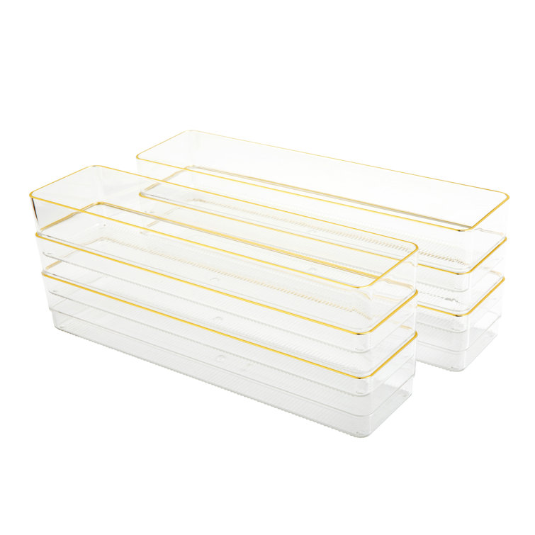Martha Stewart Miles Plastic Stackable Office Desk Drawer Organizers, Set of 6, Clear