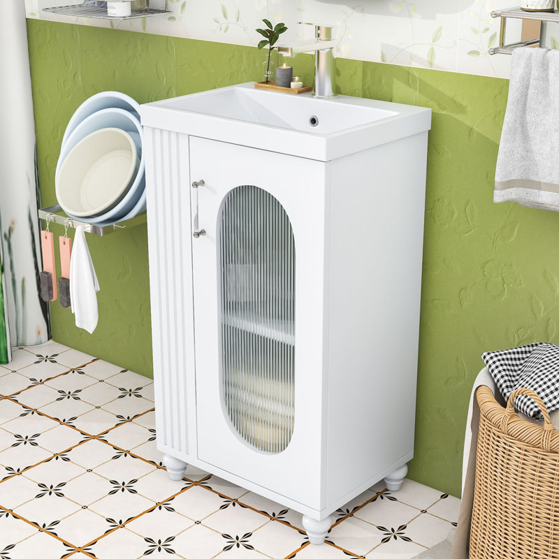 Meuble-lavabo moderne avec lavabo en céramique, tablettes de rangement réglables, armoire, Blanc
