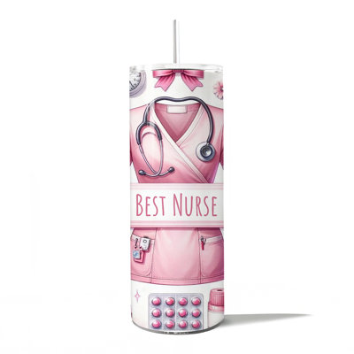 Gobelet personnalisé 20 oz avec couvercle et paille en acier inoxydable Pink Nurse Life